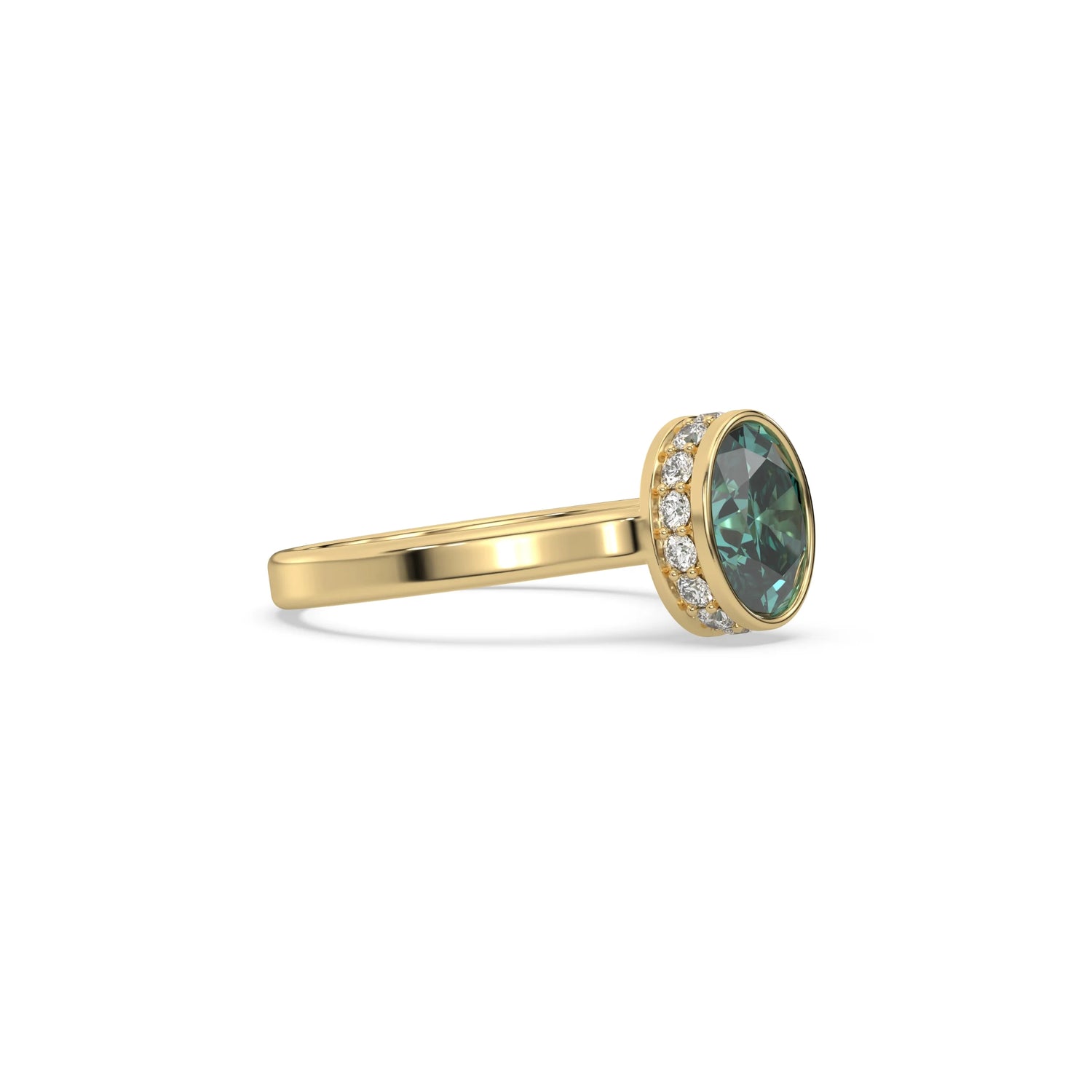 18K Yellow Gold Fancy Green Oval Diamond Engagement Ring