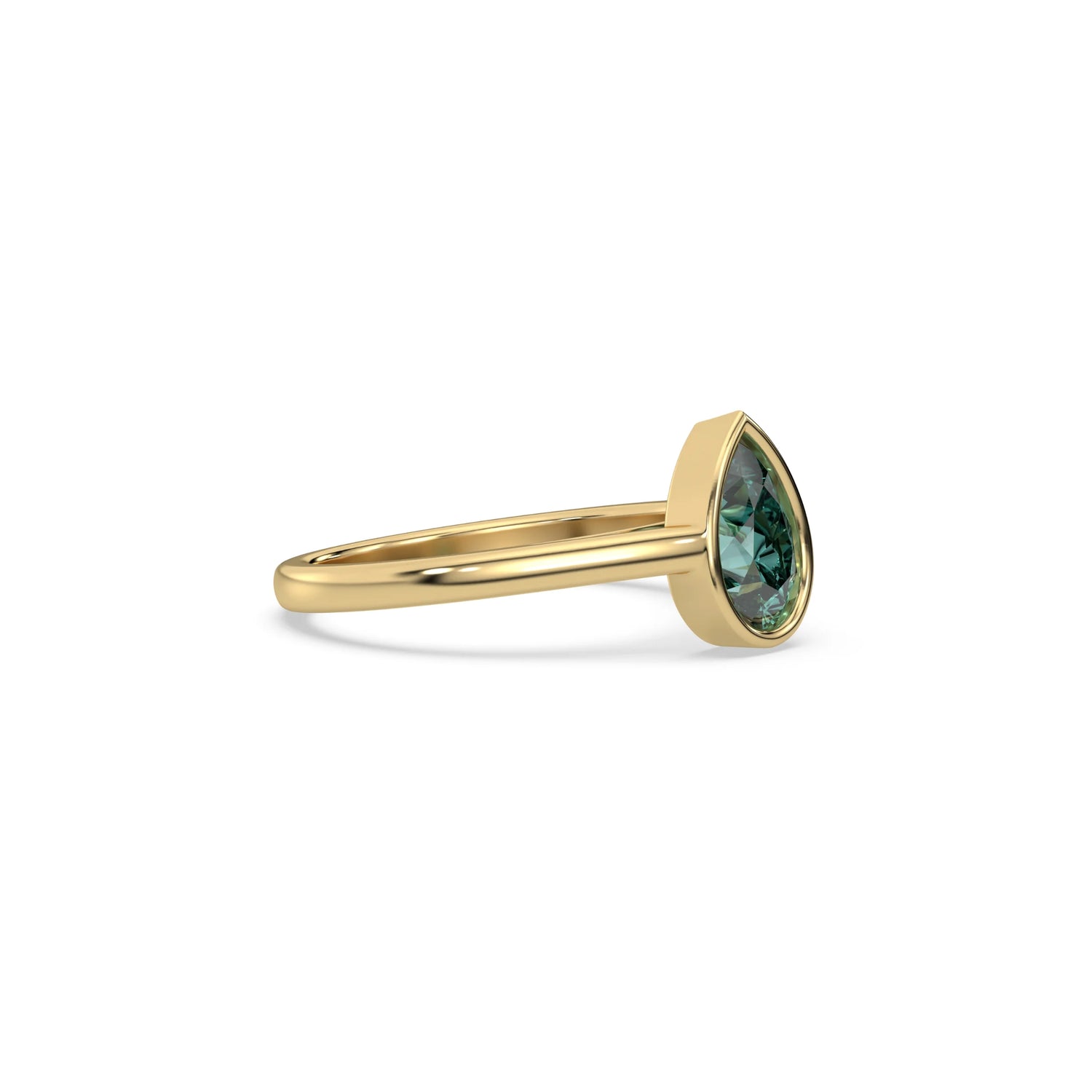 18K Yellow Gold 1 CT Fancy Green Pear Diamond Engagement Ring