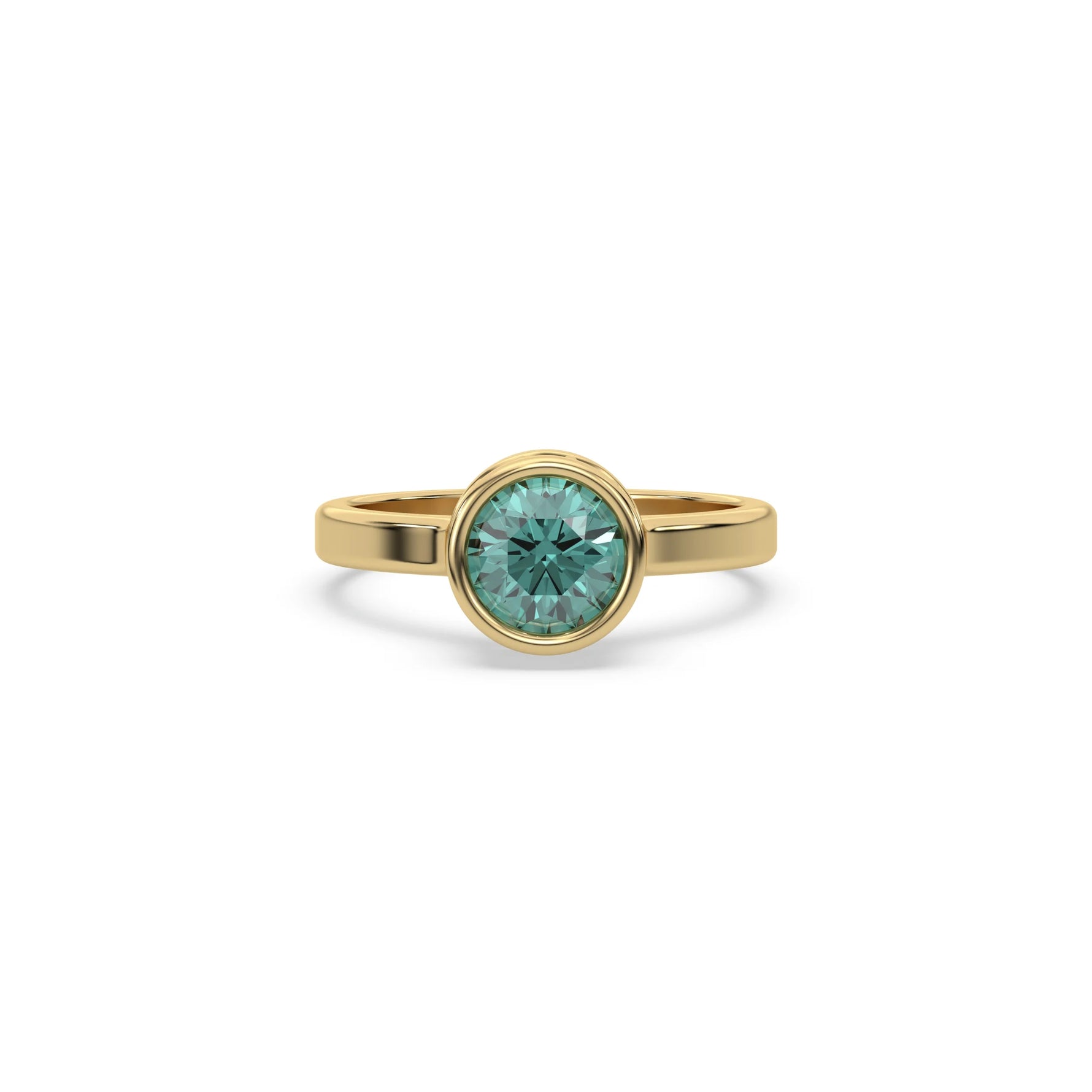 14K Yellow Gold Fancy Green Round Diamond Solitaire Engagement Ring