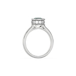 This white gold ring displayed on through finger view is made with brilliant round solitaire diamond set in bezel setting