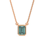 This rose gold Fancy Green Emerald Solitaire Diamond Necklace made with an fancy Green emerald cut diamond in bezel setting with adjustable chain in top view