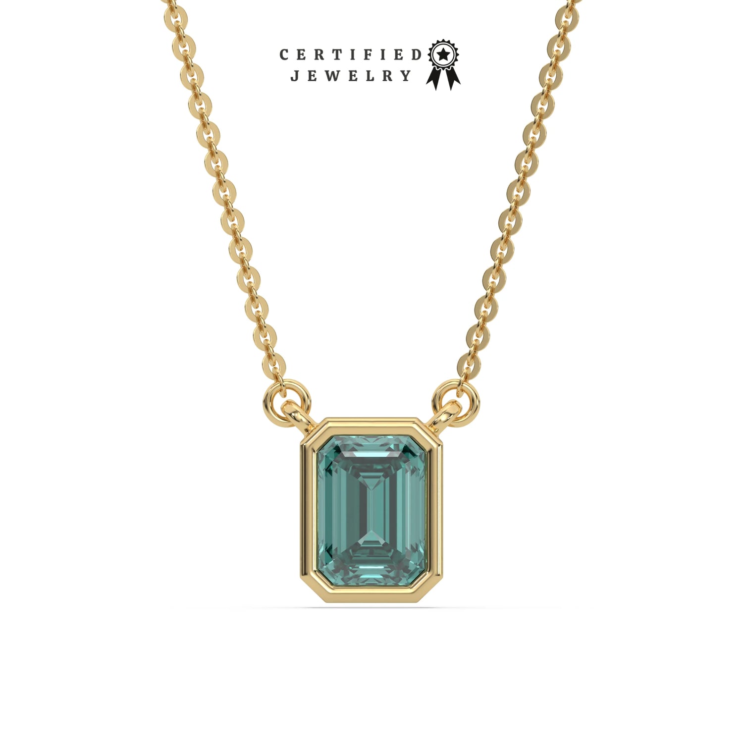 3 CT Fancy Green Diamond Emerald Bezel Solitaire Necklace