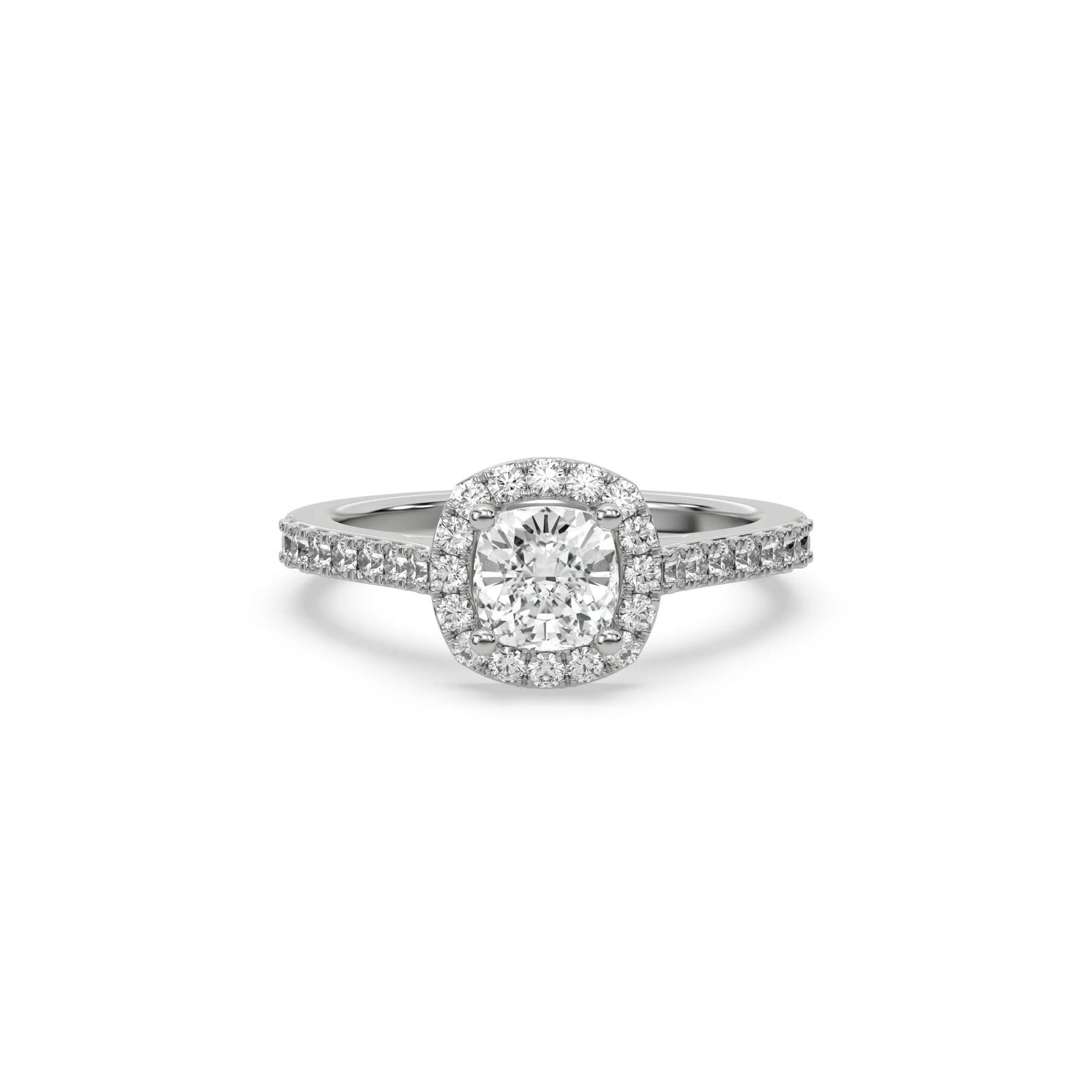 18K White Gold Cushion Solitaire Diamond Engagement Ring