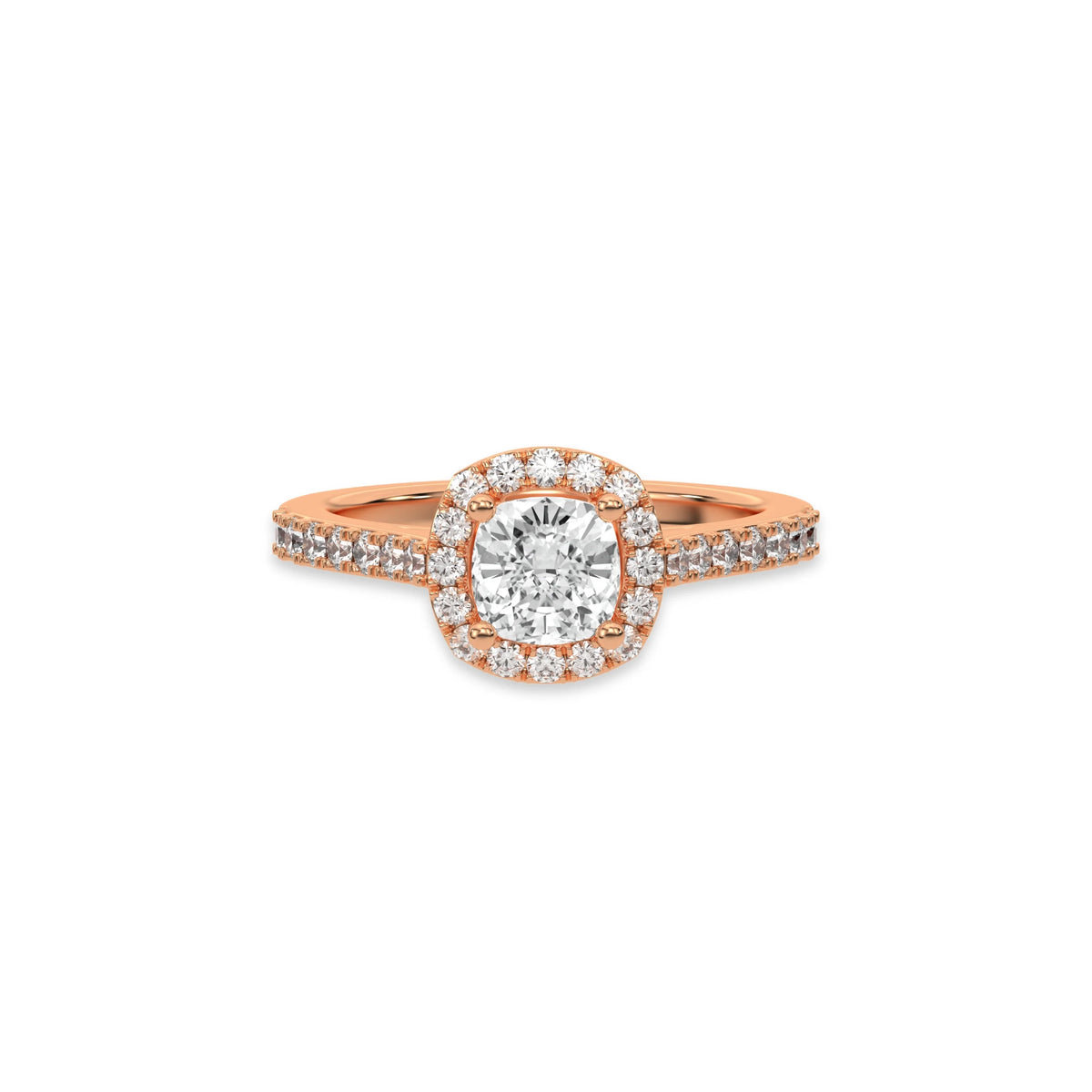 18K Rose Gold Cushion Solitaire Diamond Engagement Ring