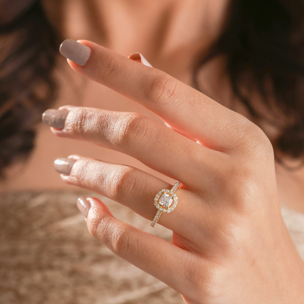 Halo Cushion Diamond Pave Ring 