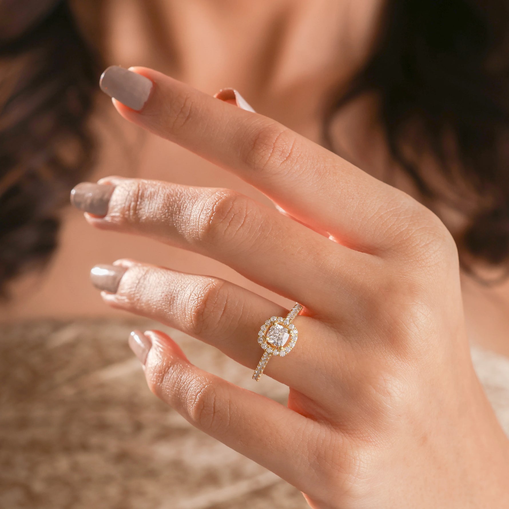 Halo Cushion Diamond Pave Ring 