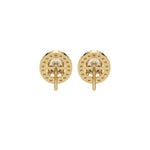 This yellow gold Classic Oval Diamond Halo Earrings made with an oval-cut solitaire diamonds set in a four prong setting in back view