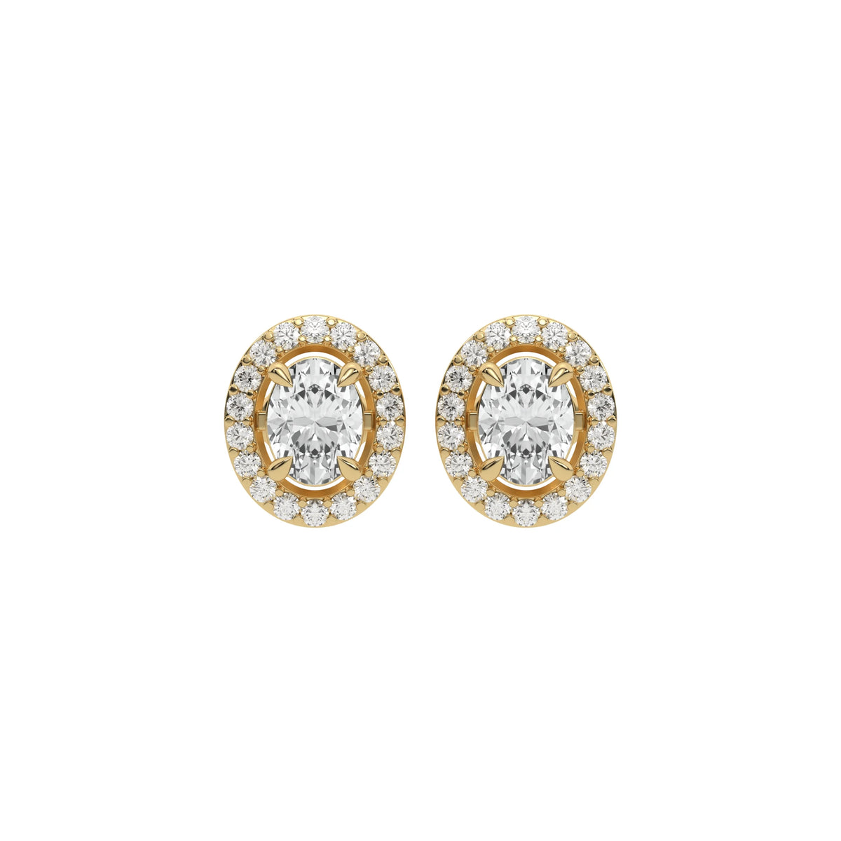 1 CT 18k Yellow gold Oval cut Diamond Halo stud Earrings set in a four prong setting