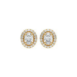 1 CT 18k Yellow gold Oval cut Diamond Halo stud Earrings set in a four prong setting