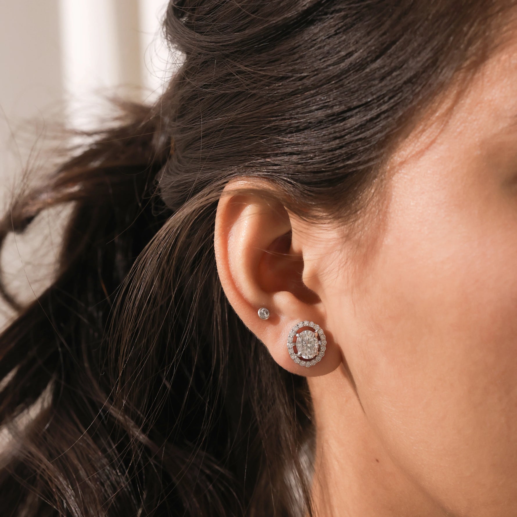 Oval Diamond Halo Earring  