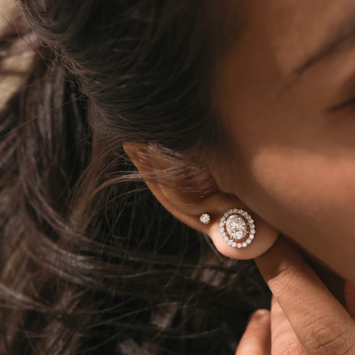 Oval Cut Halo Earring  