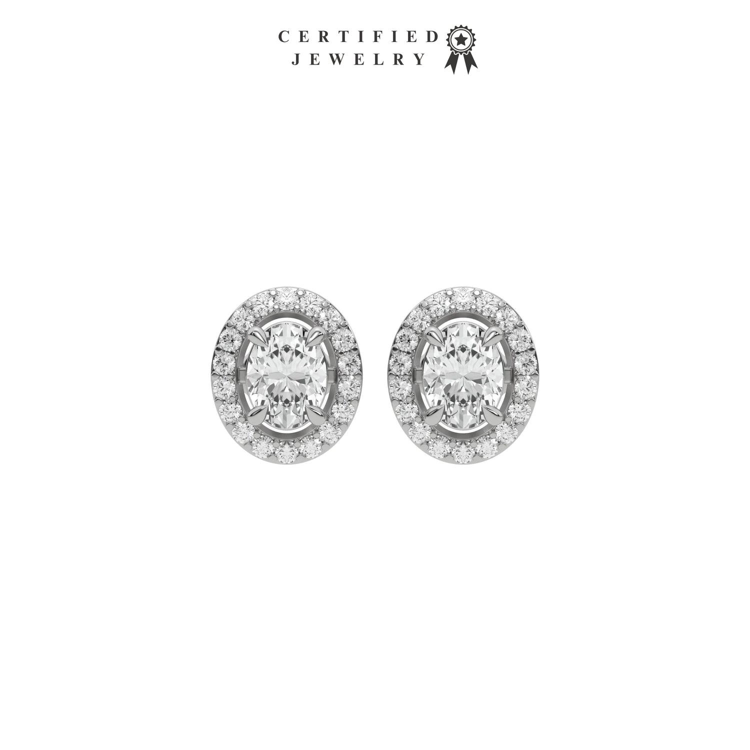 2 CT Natural Diamond Oval Cut Halo Earrings