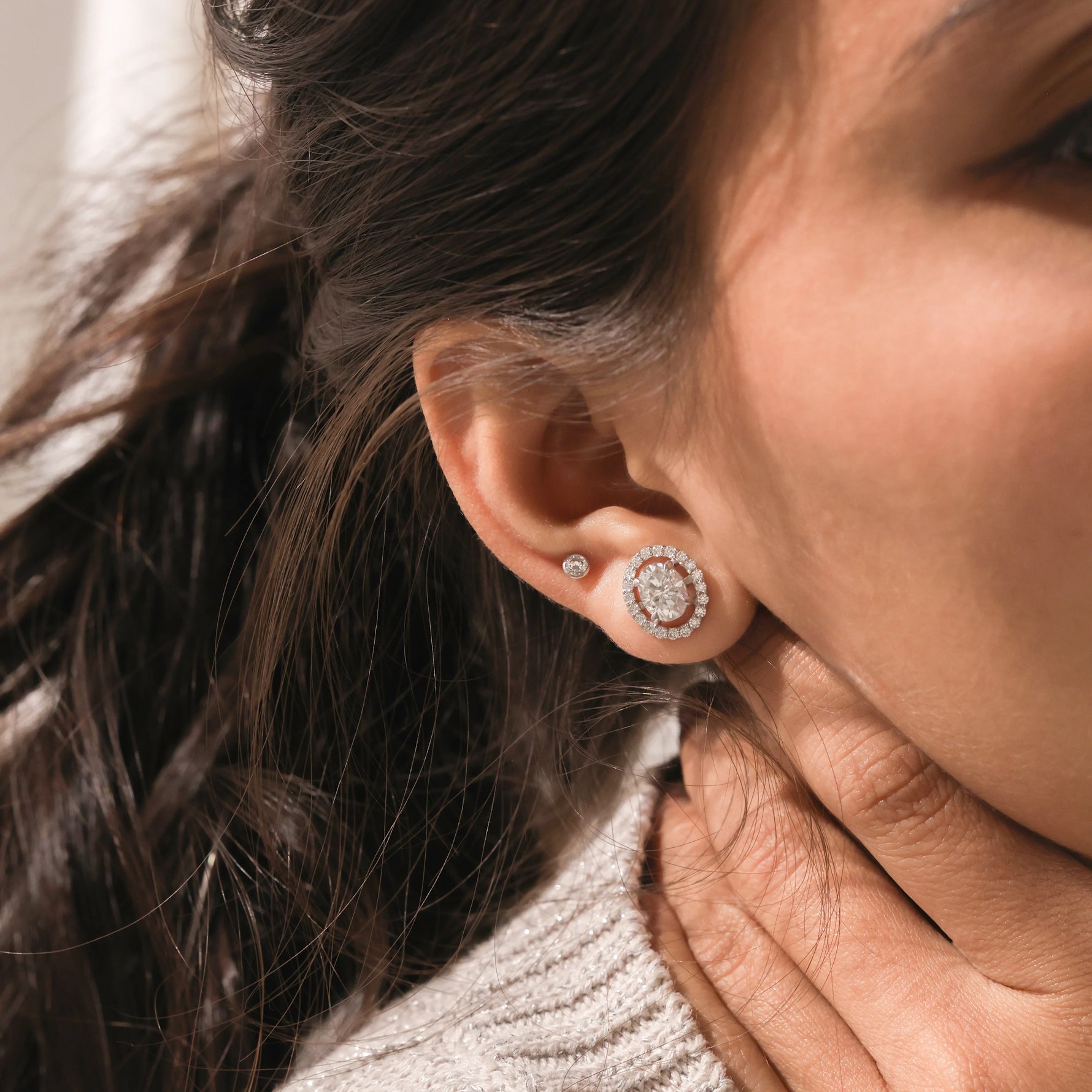 Halo Oval Diamond Gold Earring 