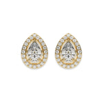 10k yellow gold Pear shaped Diamond Halo solitaire Earrings set in a four prong setting