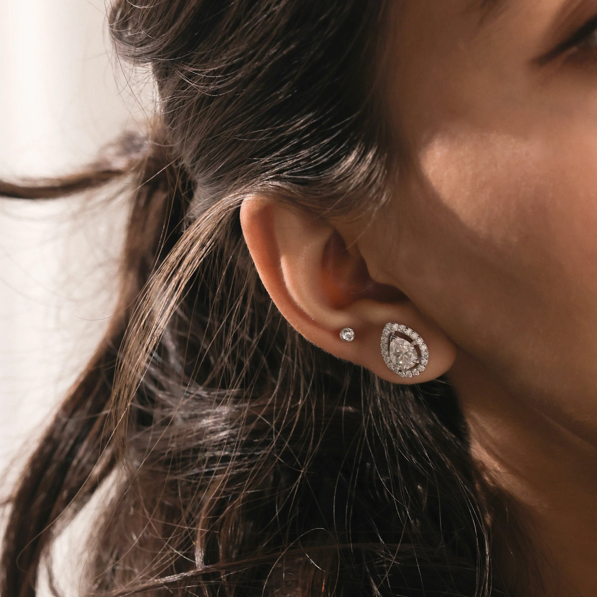 Halo Pear Diamond Earring 