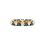 18K Yellow Gold Heart Emerald Gemstone and Diamond Eternity Ring