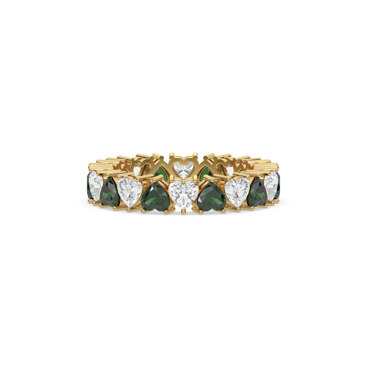 18K Yellow Gold Heart Cut Emerald Gemstone Full Eternity Ring