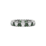 18K White Gold Heart Emerald Gemstone and Diamond Eternity Ring