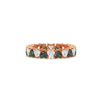18K Rose Gold Heart Emerald Gemstone and Diamond Eternity Ring