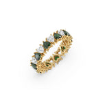 14K Yellow Gold Heart Emerald Gemstone and Diamond Eternity Ring