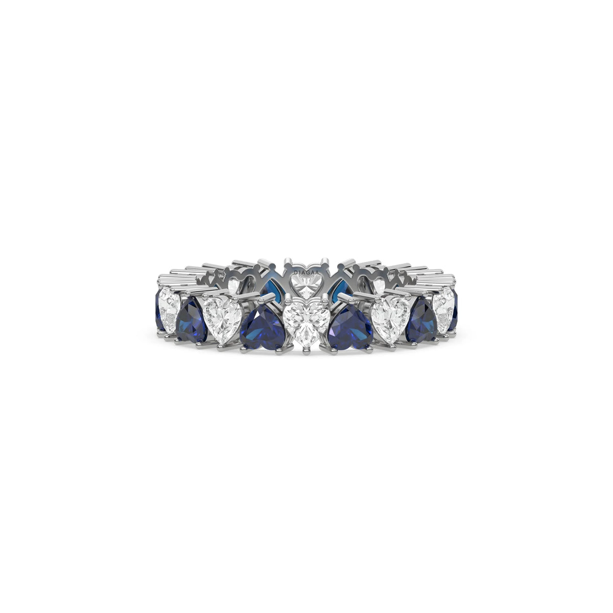18K White Gold Heart Sapphire Gemstone and Diamond Eternity Ring