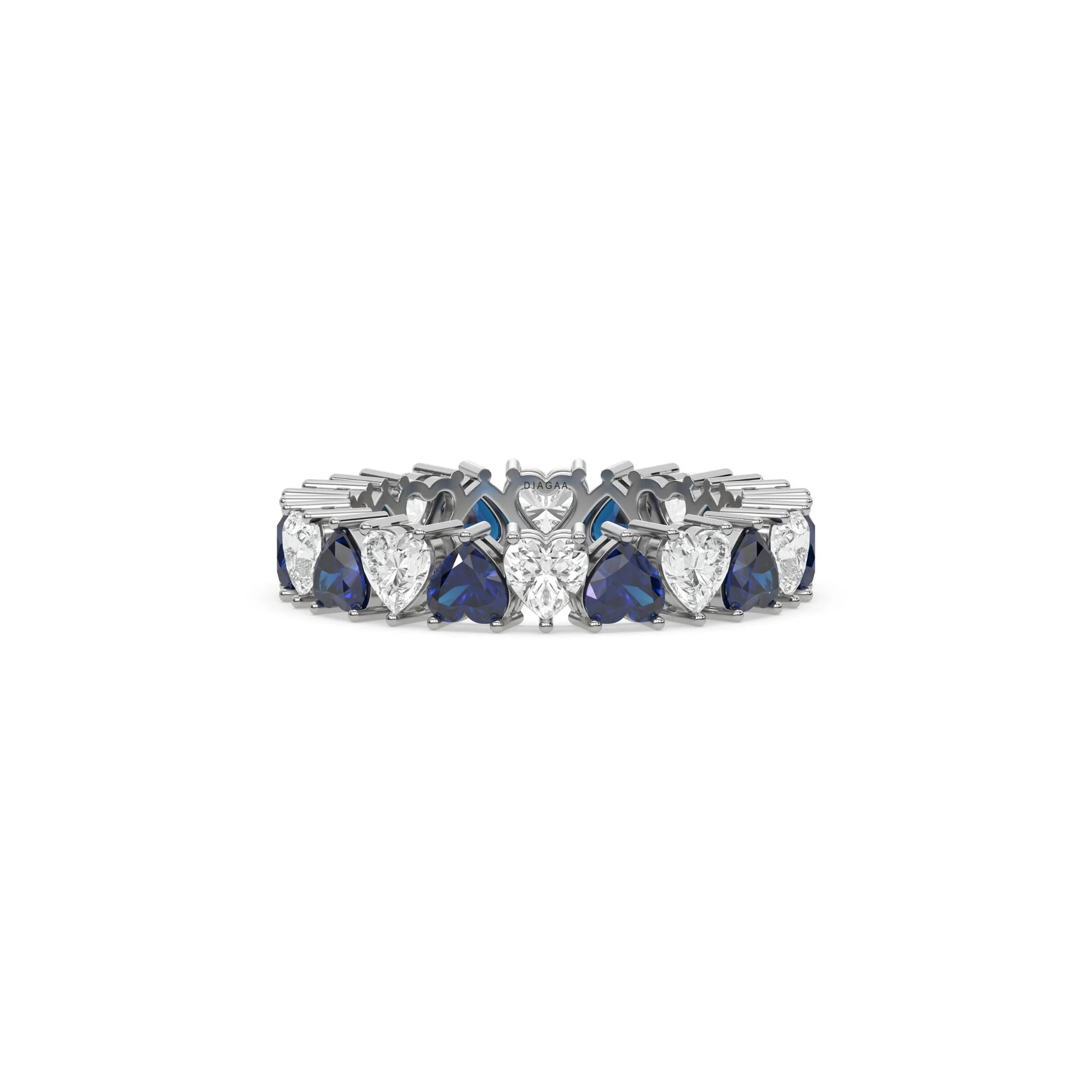 18K White Gold Heart Sapphire Gemstone and Diamond Eternity Ring