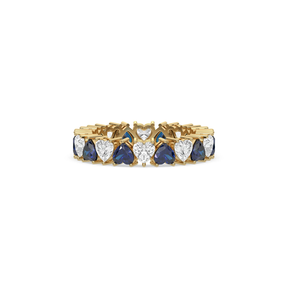 18K Yellow Gold Heart Sapphire Gemstone and Diamond Eternity Ring