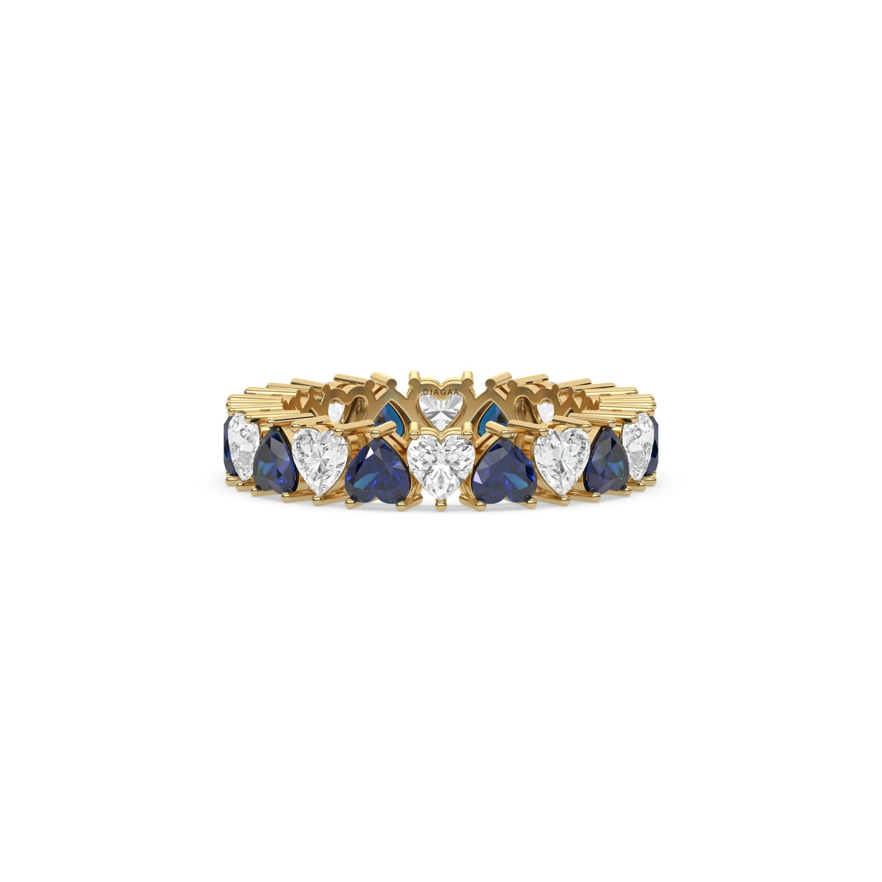 18K Yellow Gold Heart Sapphire Gemstone and Diamond Eternity Ring