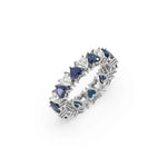 10K Yellow Gold Heart Blue Sapphire Gemstone and Diamond Eternity Ring