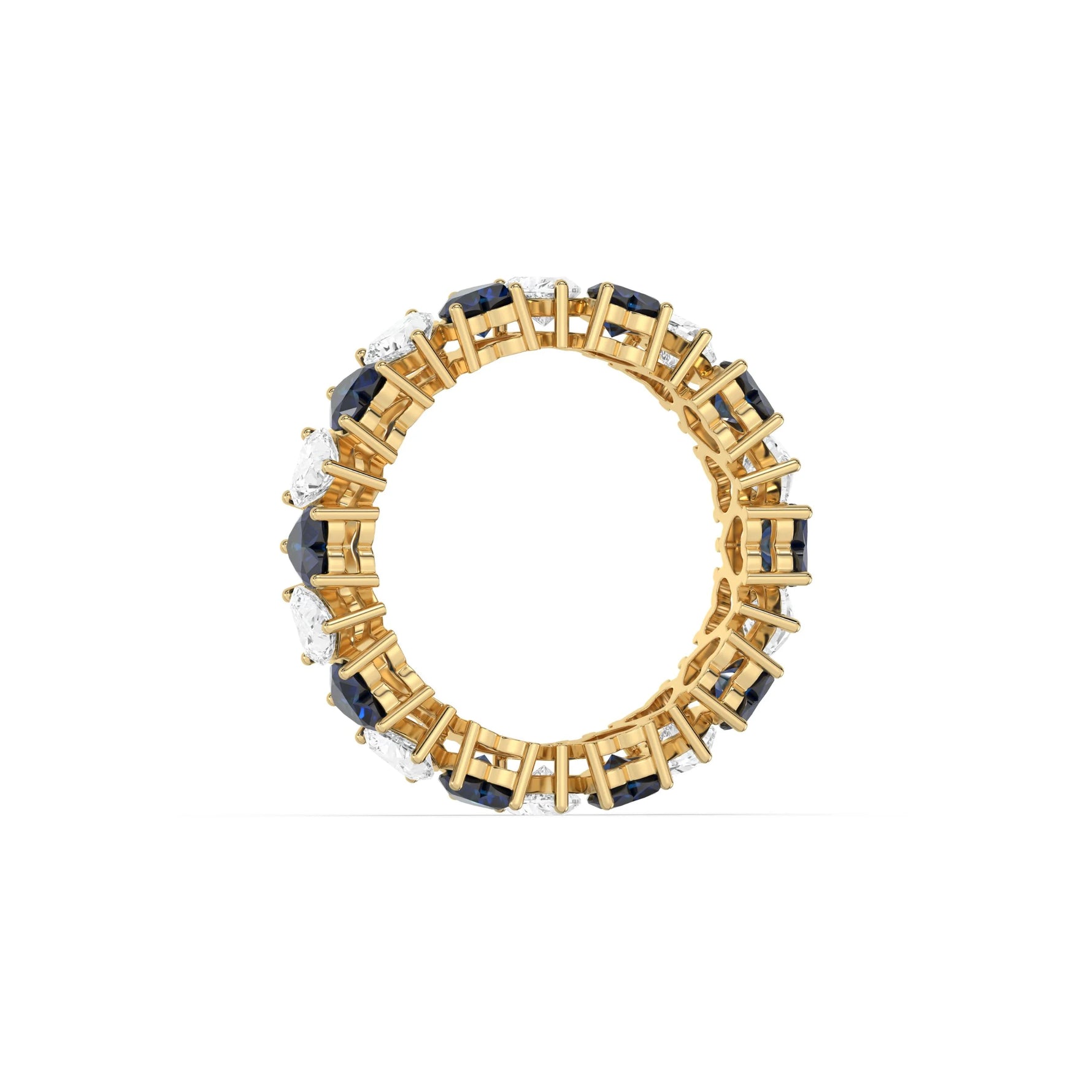 10K Yellow Gold Heart Sapphire Gemstone and Diamond Eternity Ring