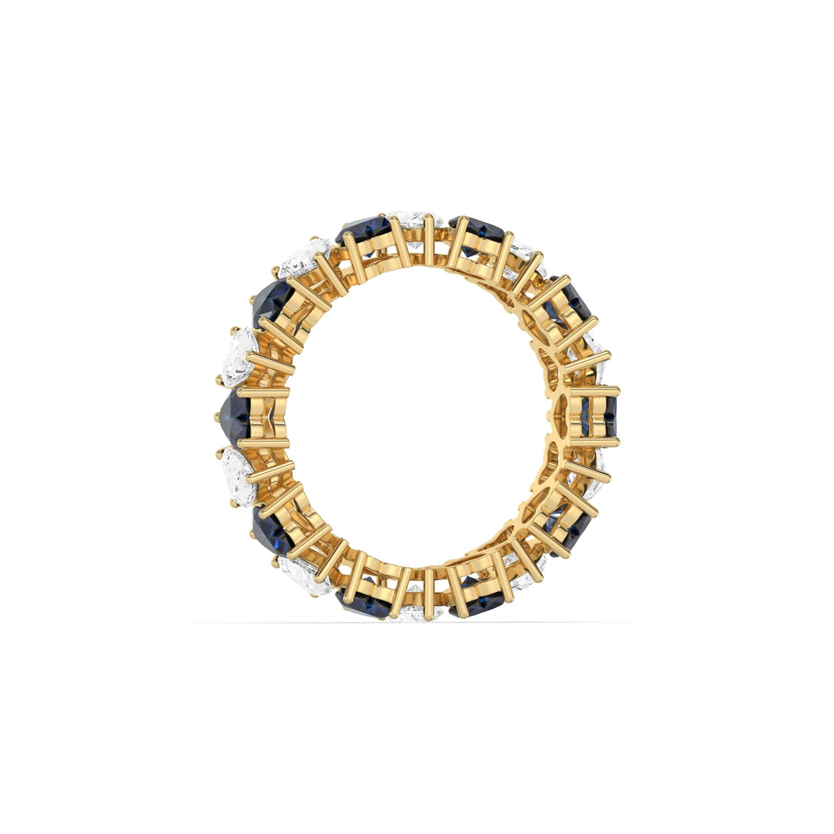 14K Yellow Gold Heart Diamond Blue Sapphire Gemstone Full Eternity Ring