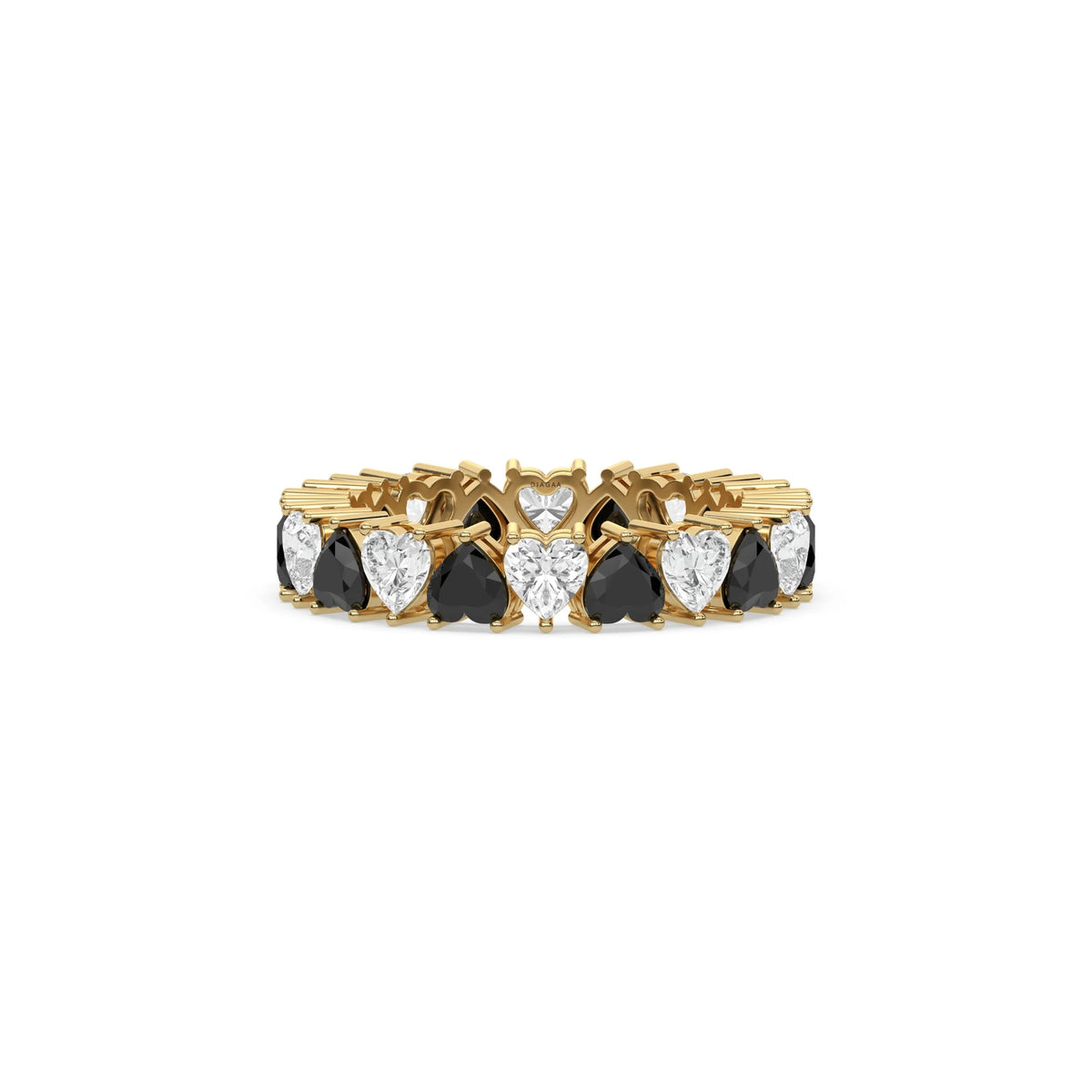 18K Yellow Gold Heart Black And White Diamond Full Eternity Ring