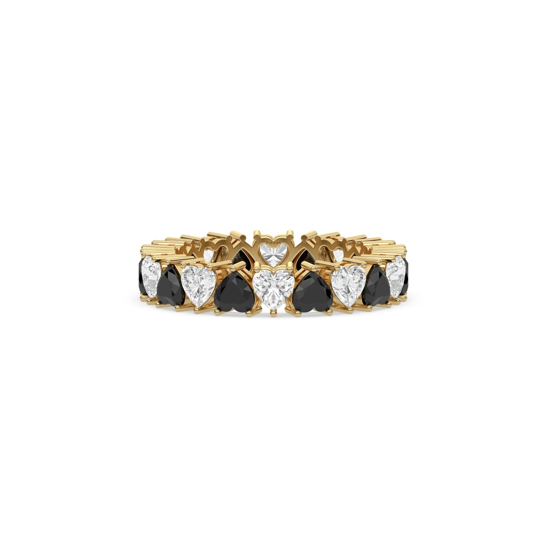 18K Yellow Gold Heart Black And White Diamond Full Eternity Ring