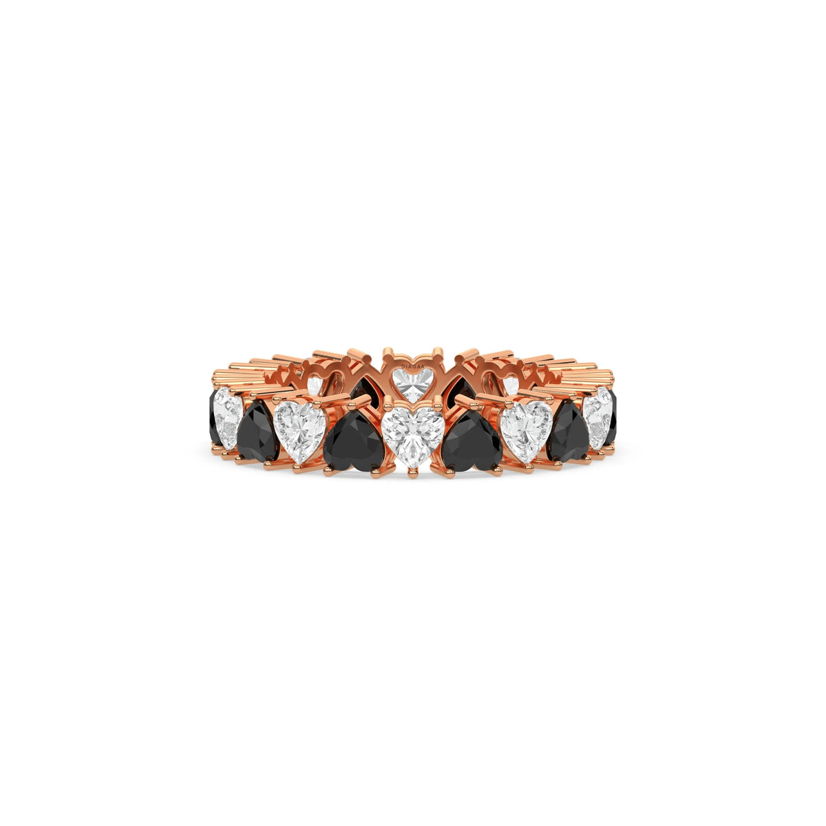 18K Rose Gold Heart Black And White Diamond Full Eternity Ring
