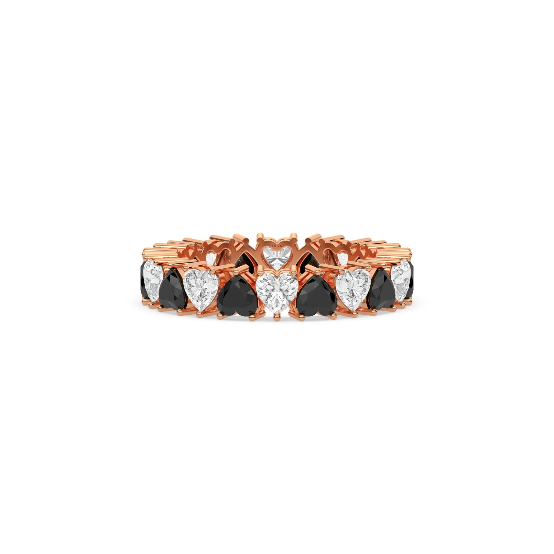 18K Rose Gold Heart Black And White Diamond Full Eternity Ring