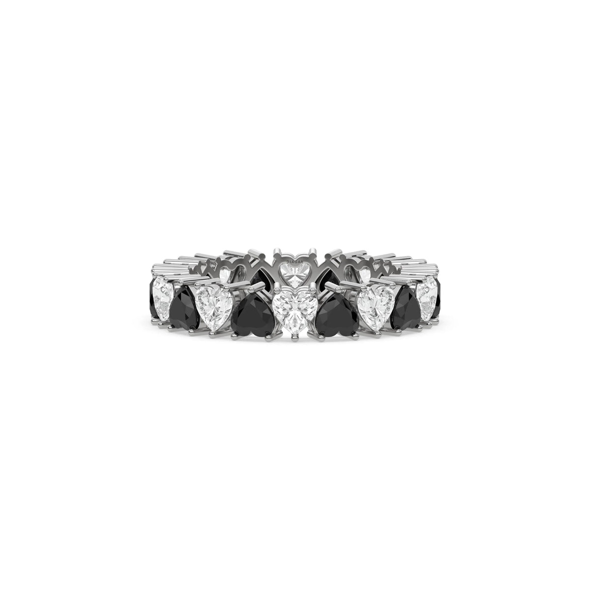 18K White Gold Heart Black And White Diamond Eternity Ring