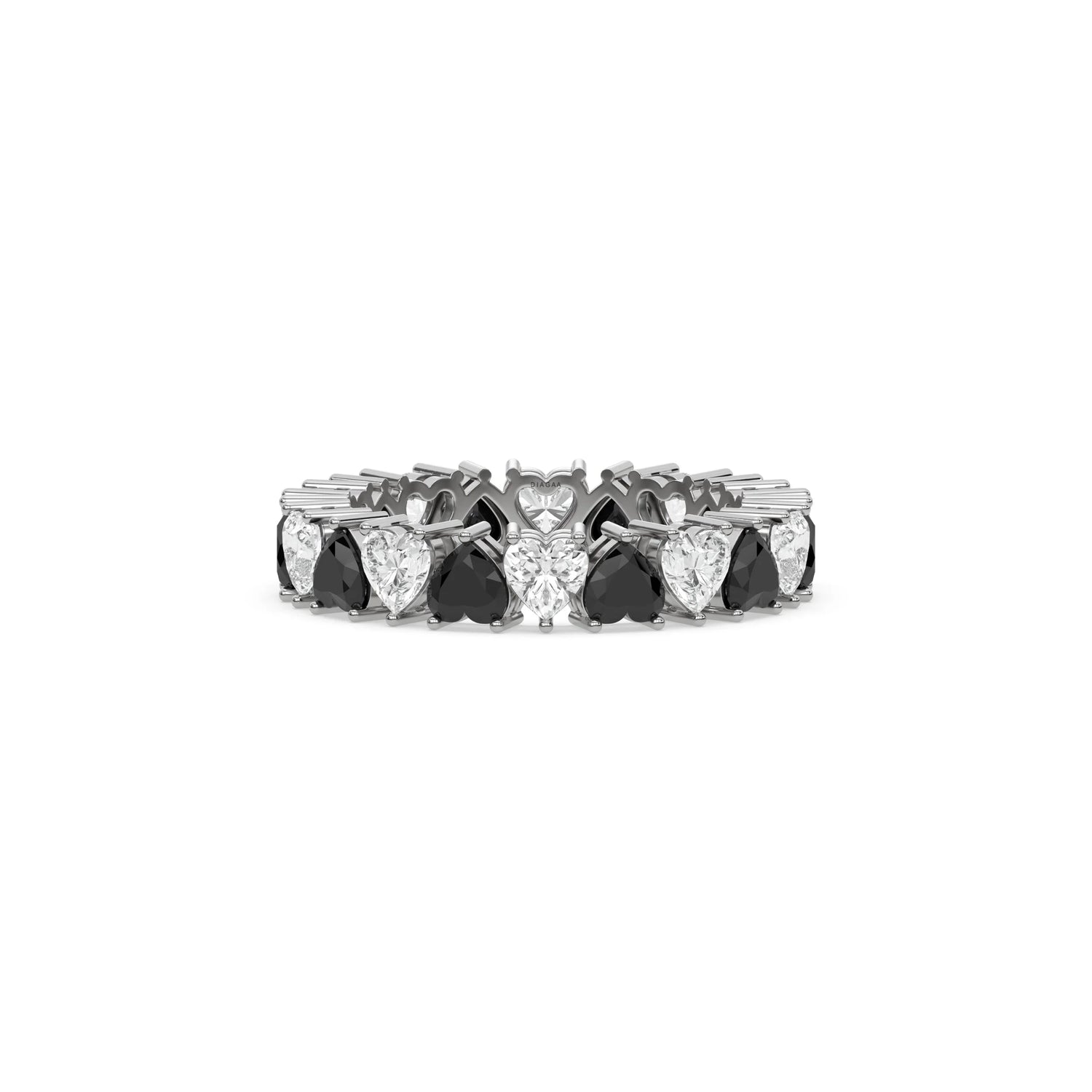 18K White Gold Heart Black And White Diamond Eternity Ring
