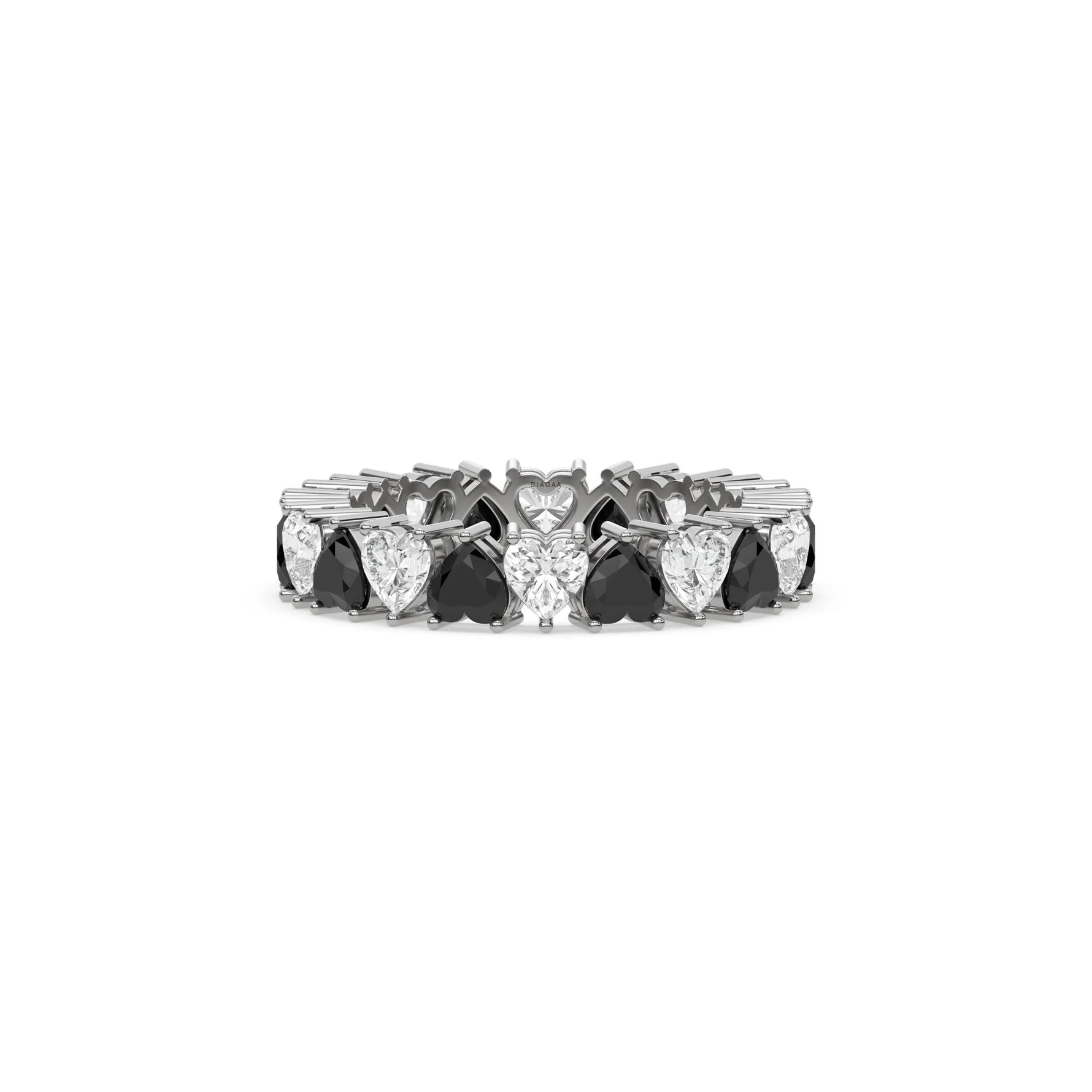 18K White Gold Heart Black And White Diamond Eternity Ring