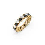 14K Yellow Gold Heart Black And White Diamond Full Eternity Ring