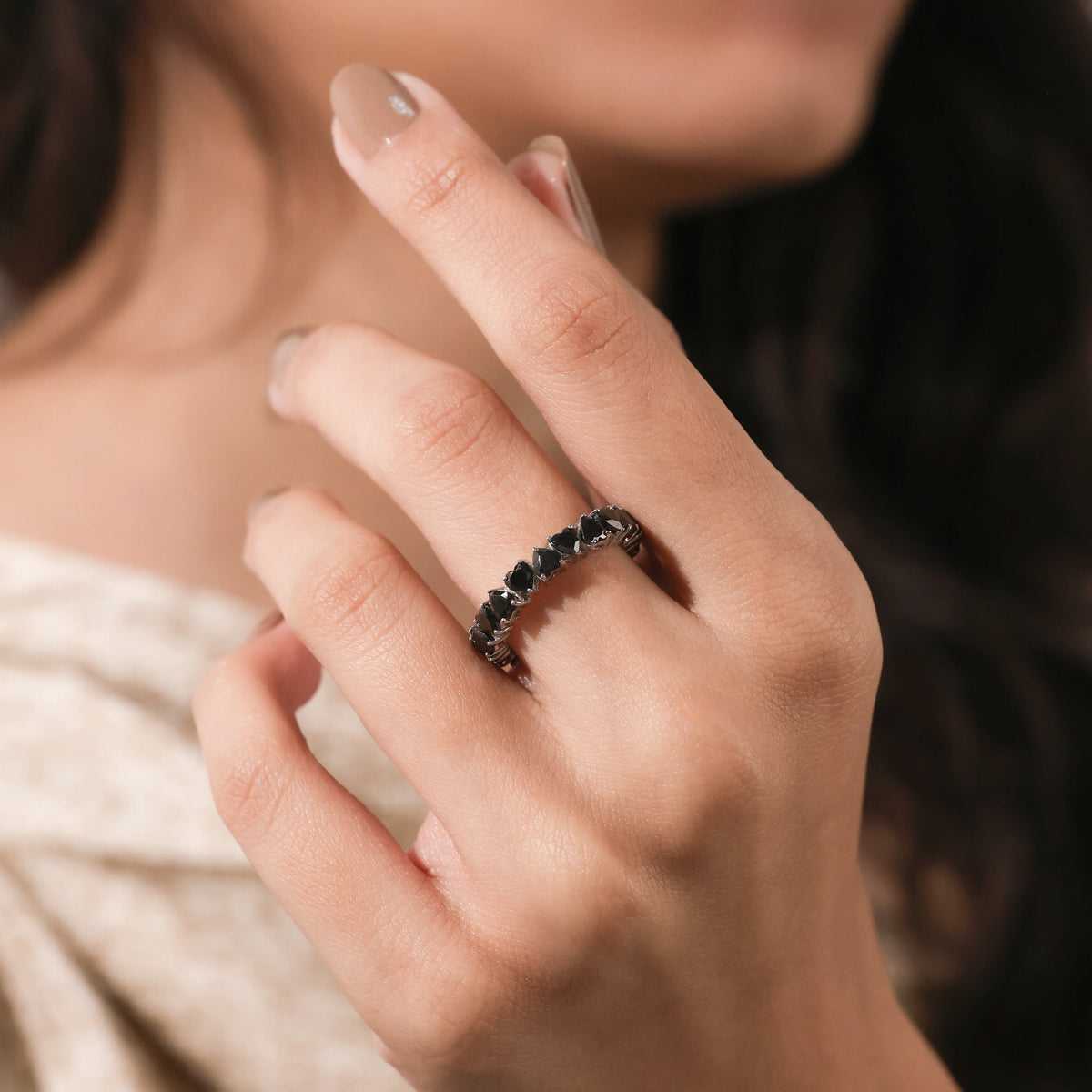 14k White Gold Black Eternity Ring