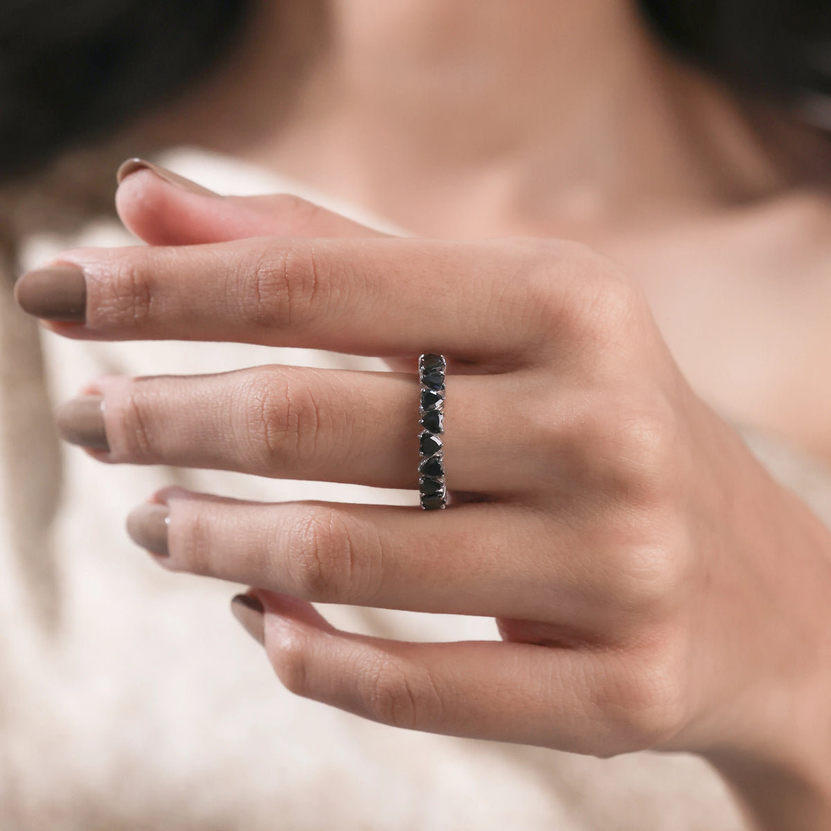 14K Gold Heart Black Diamond Full Eternity Ring