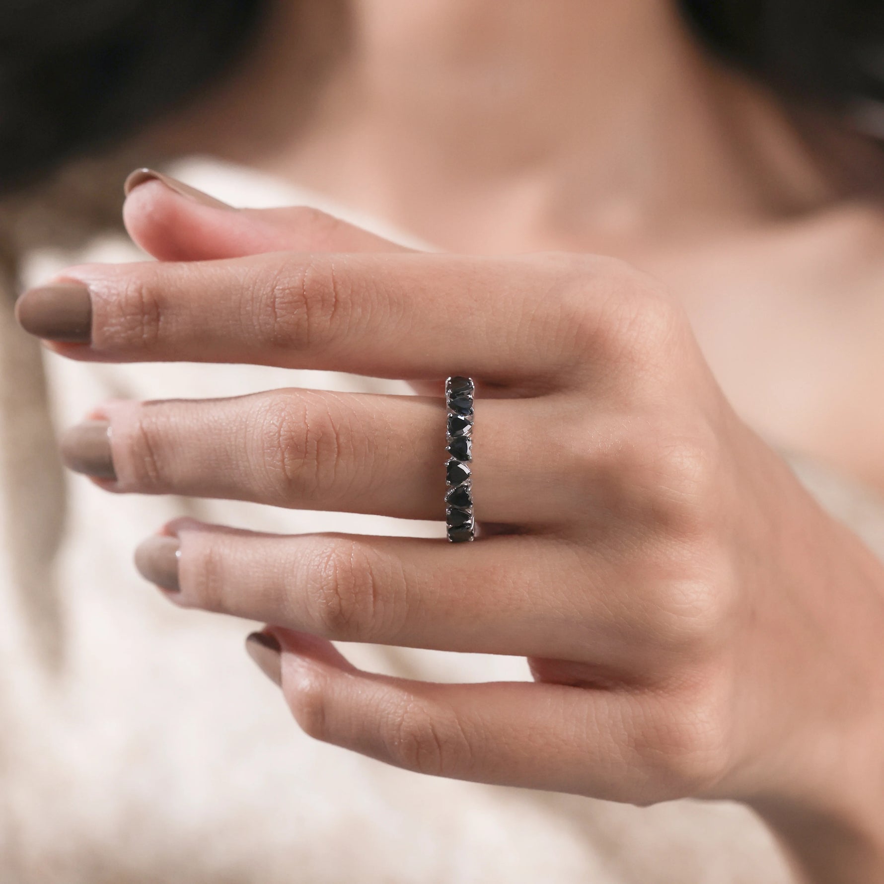 14K Gold Heart Black Diamond Full Eternity Ring