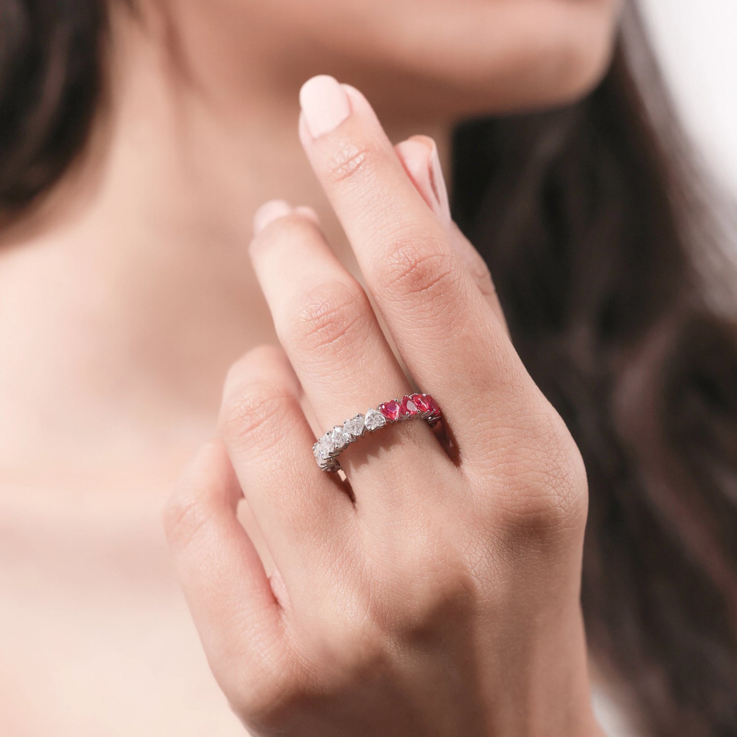Heart Lab Ruby and Diamond Eternity Ring