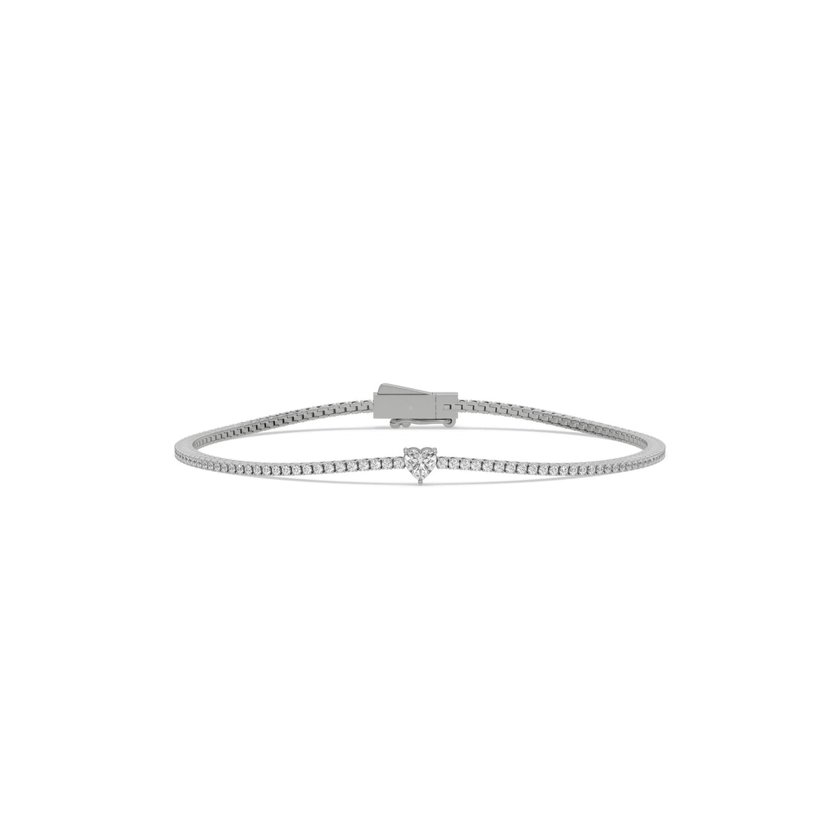 Heart-Center Round Natural Diamond Tennis Bracelet, 1.30 CT