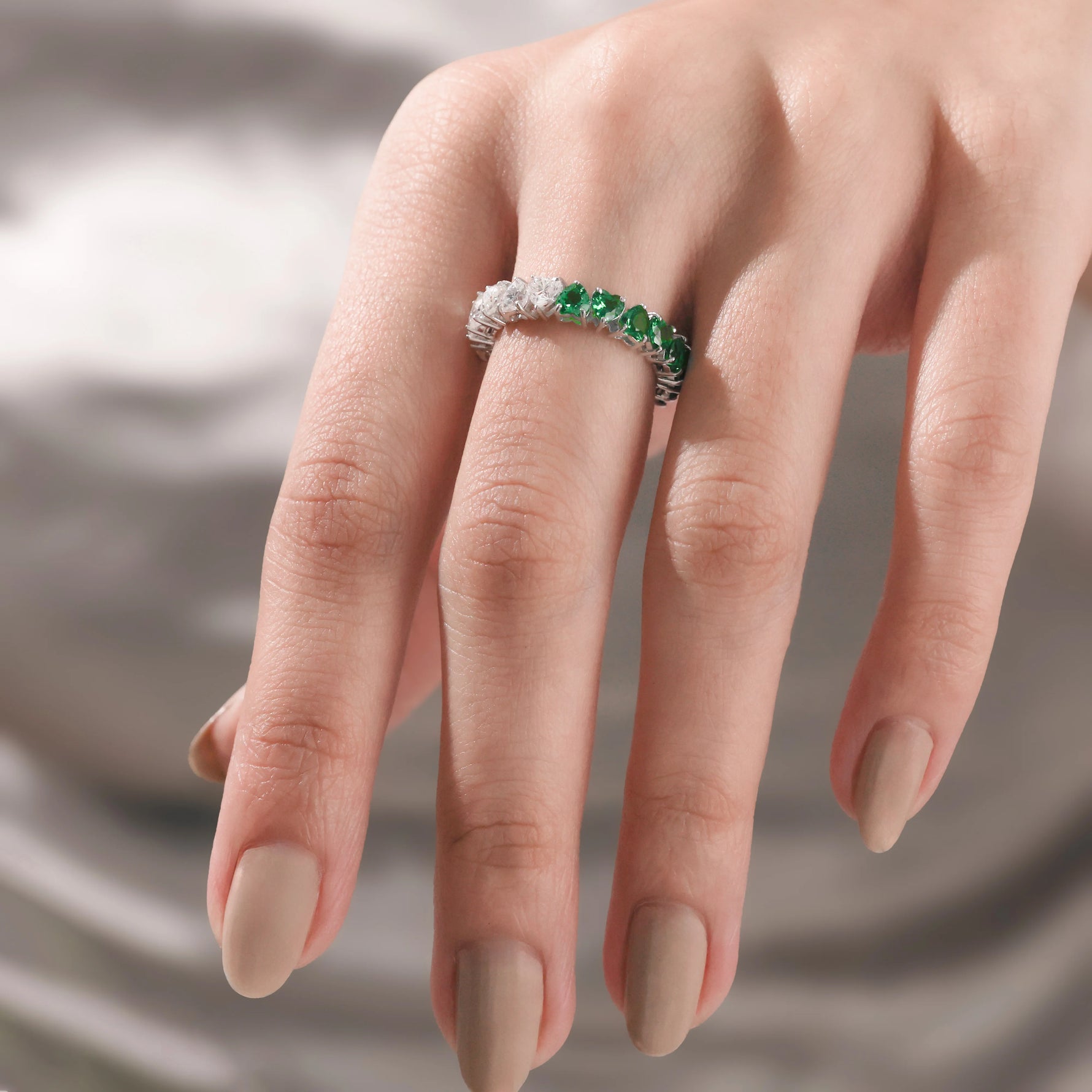 Heart Diamond Emerald Gemstone Ring