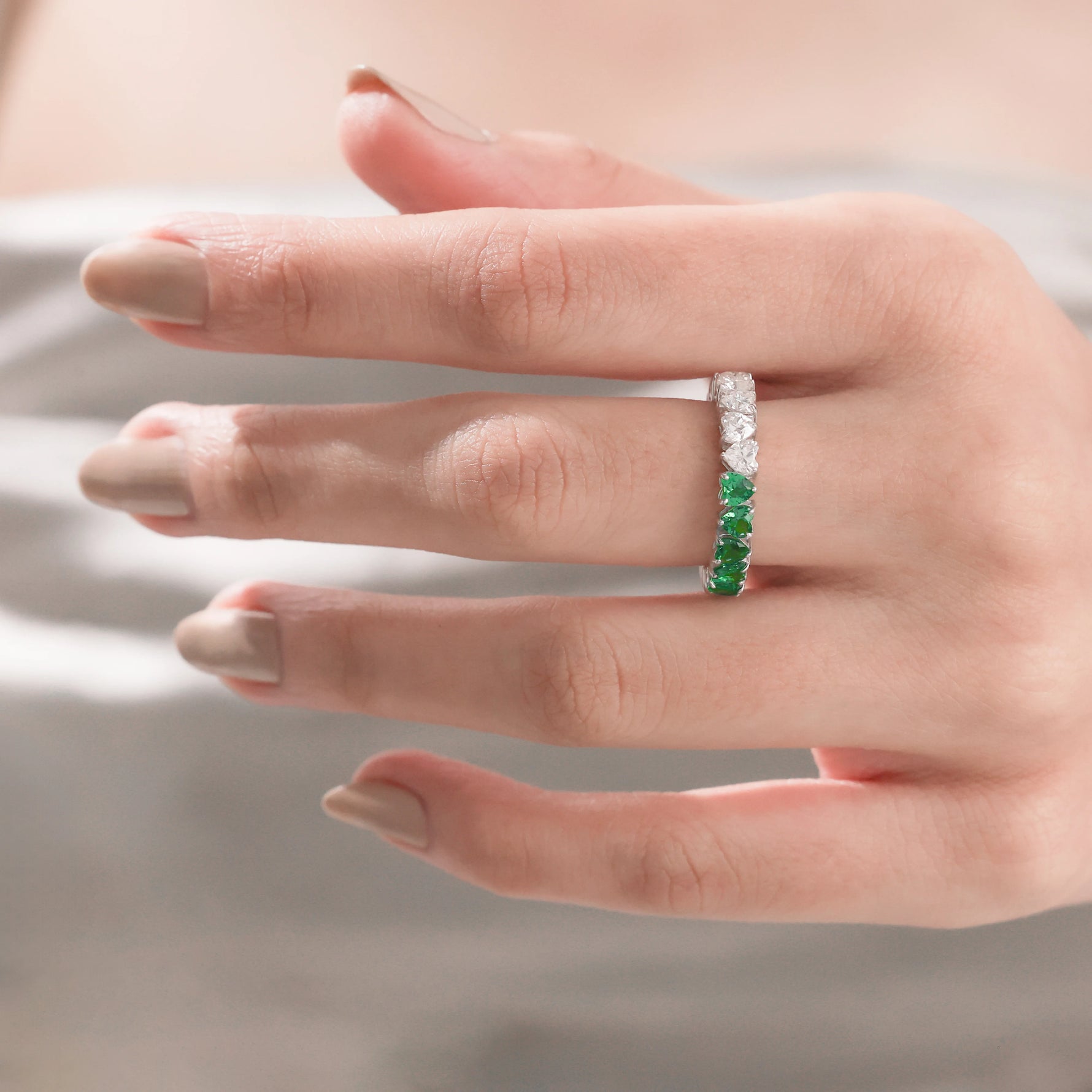 Heart Cut Diamond Half Emerald Gemstone Full Eternity Ring