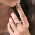 14K White Gold Heart Diamond Emerald Gemstone Ring