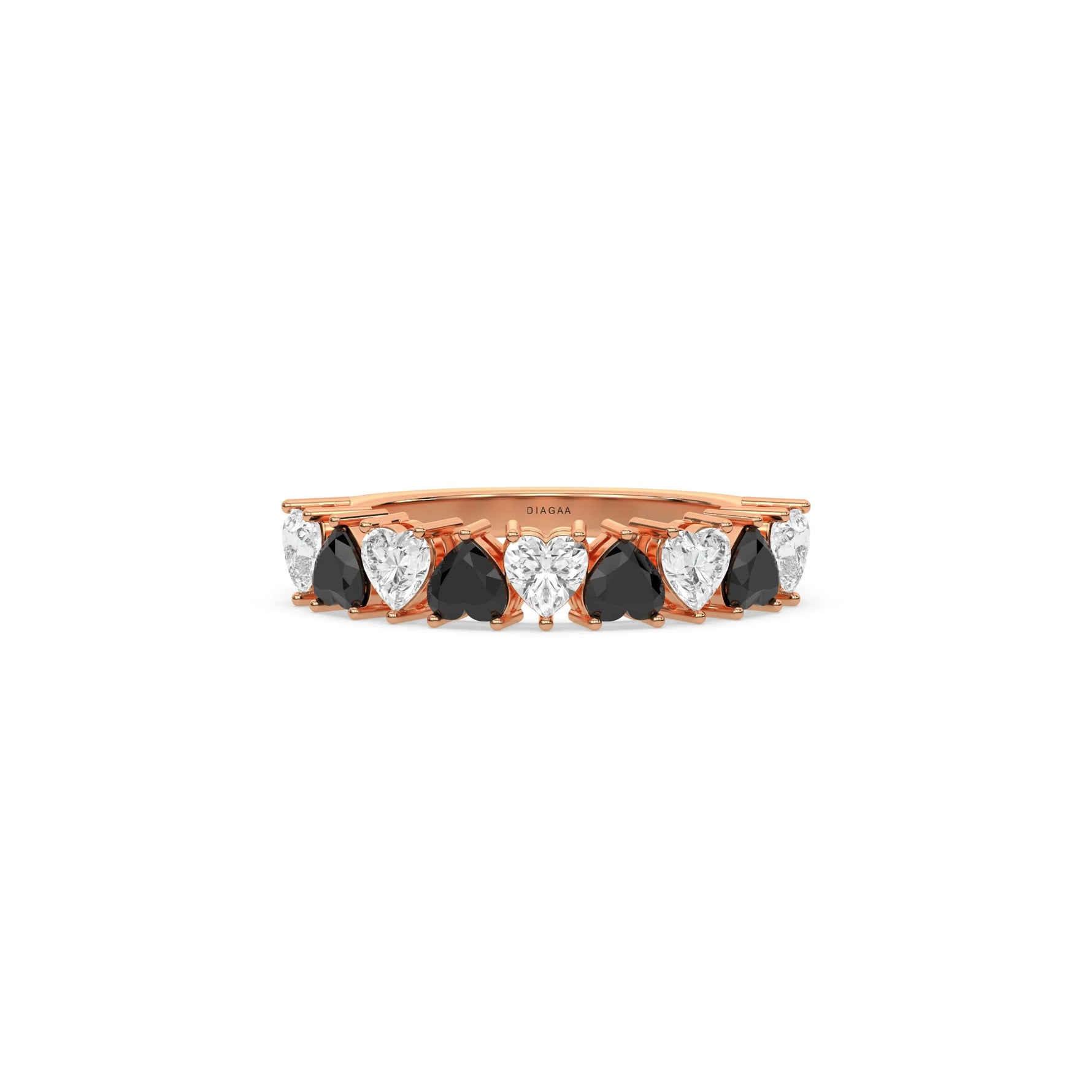18K Rose Gold Heart Black and White Diamond Eternity Ring