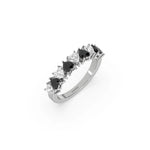 14K White Gold Heart Black and White Diamond Eternity Ring