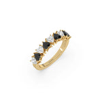 14K Yellow Gold Heart Black and White Diamond Eternity Ring